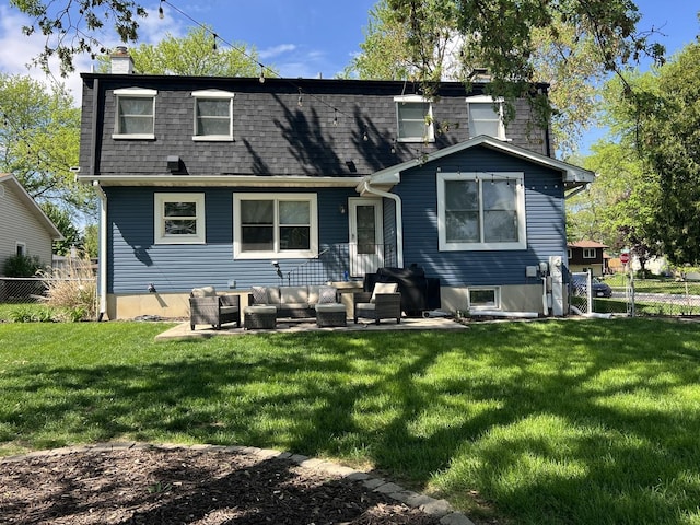 1706 Childs St, Wheaton, IL 60187 - back of property featuring a chimney, an outdoor living space, and roof with shingles