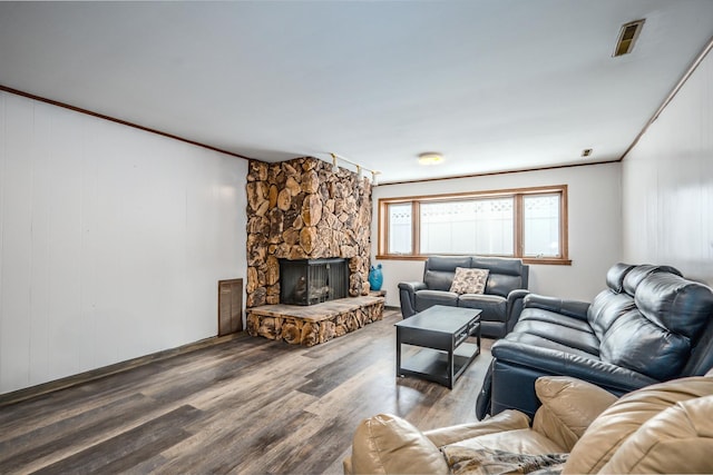 8440 Anvil Pl, Tinley Park, IL 60487 - living area with wood finished floors, a fireplace, and ornamental molding