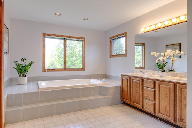 337 S Harrison Ct, Palatine, IL 60067 - full bath with a garden tub, plenty of natural light, tile patterned floors, double vanity, and recessed lighting