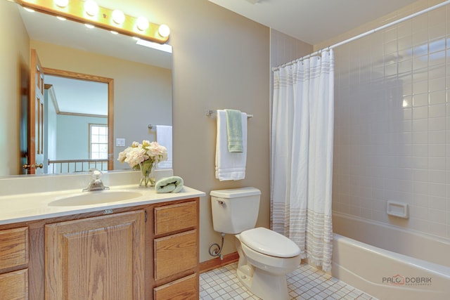 337 S Harrison Ct, Palatine, IL 60067 - bathroom with toilet, vanity, tile patterned flooring, and shower / bathtub combination with curtain