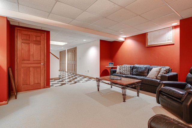 337 S Harrison Ct, Palatine, IL 60067 - living room featuring a drop ceiling, baseboards, and tile patterned floors