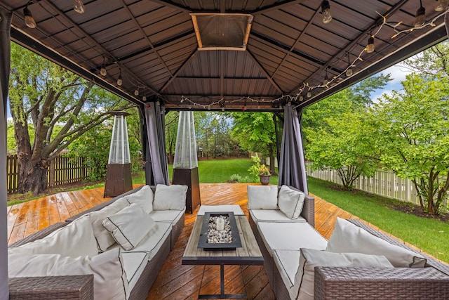 2990 Melbourne Ln, Lake In The Hills, IL 60156 - view of patio / terrace with a wooden deck, an outdoor living space with a fire pit, and a gazebo