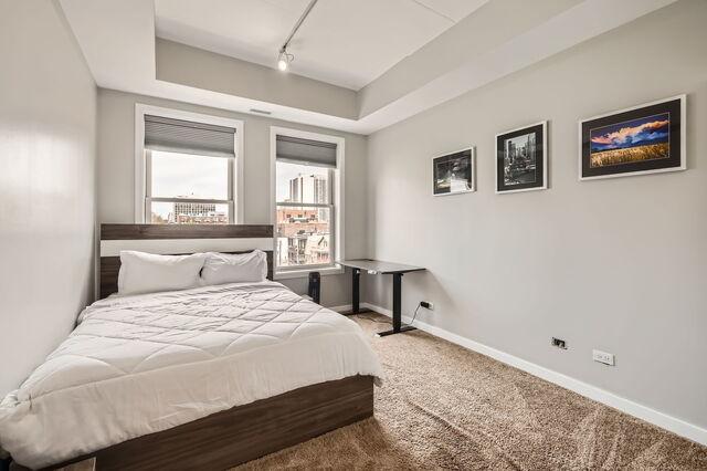1405 N Orleans St Unit 5N, Chicago, IL 60610 - bedroom with a raised ceiling, carpet flooring, and rail lighting