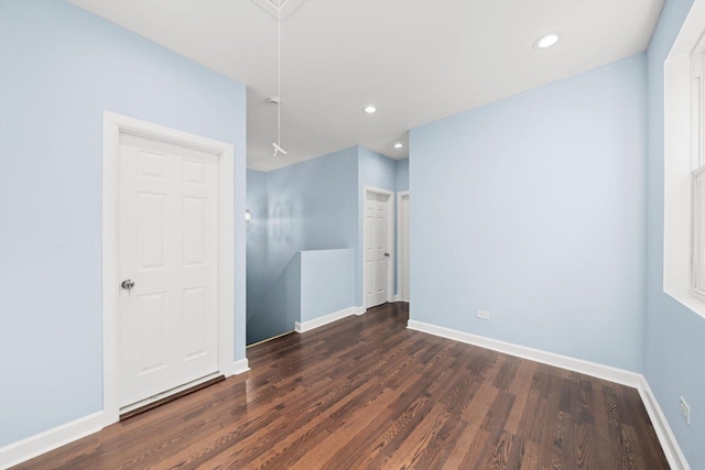 6728 S Sangamon St, Chicago, IL 60621 - empty room featuring dark wood-style floors, attic access, baseboards, and recessed lighting