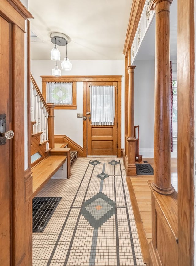 144 Hill Ave, Elgin, IL 60120 - entryway with stairway and decorative columns