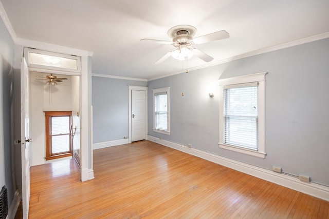 144 Hill Ave, Elgin, IL 60120 - unfurnished room with a ceiling fan, light wood-type flooring, and ornamental molding