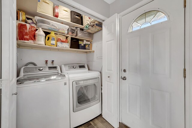3019 Harris Dr, Joliet, IL 60431 - washroom featuring washing machine and dryer and wood finished floors