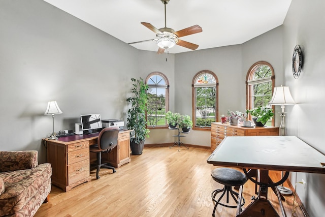 3840 W Nettle Creek Dr, Morris, IL 60450 - office area with ceiling fan, light wood-style floors, and baseboards