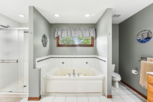 3840 W Nettle Creek Dr, Morris, IL 60450 - bathroom featuring a whirlpool tub, a shower stall, toilet, tile patterned floors, and vanity