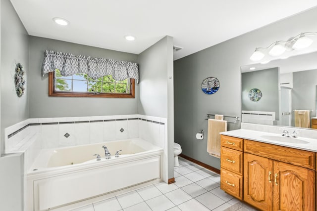 3840 W Nettle Creek Dr, Morris, IL 60450 - bathroom featuring toilet, a bath, vanity, and tile patterned flooring