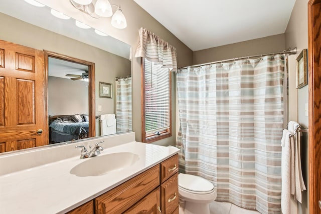 3840 W Nettle Creek Dr, Morris, IL 60450 - ensuite bathroom with vanity, toilet, tile patterned floors, and a shower with shower curtain