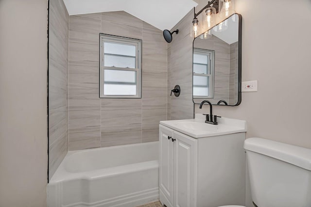 3811 N Pioneer Ave, Chicago, IL 60634 - full bathroom with healthy amount of natural light, toilet, lofted ceiling, and shower / bathtub combination