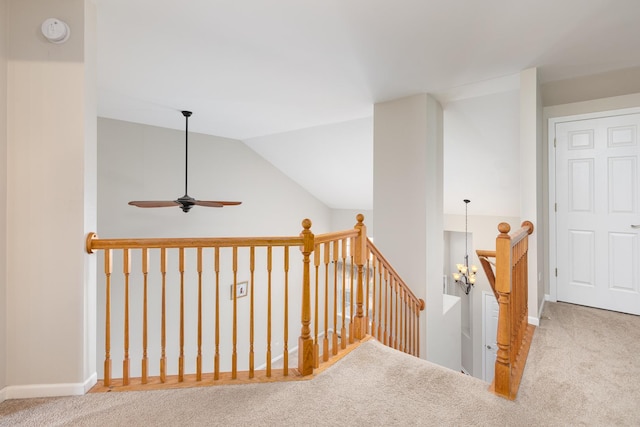 921 Winners Cup Ct, Naperville, IL 60565 - corridor featuring an upstairs landing, carpet floors, vaulted ceiling, and baseboards
