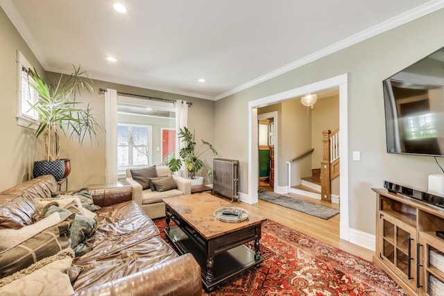518 Clarence Ave, Oak Park, IL 60304 - living room with wood finished floors, stairs, healthy amount of natural light, baseboards, and recessed lighting