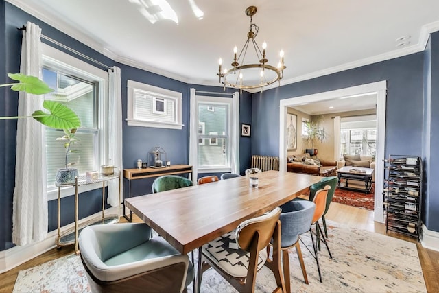 518 Clarence Ave, Oak Park, IL 60304 - dining area with a chandelier, wood finished floors, and crown molding