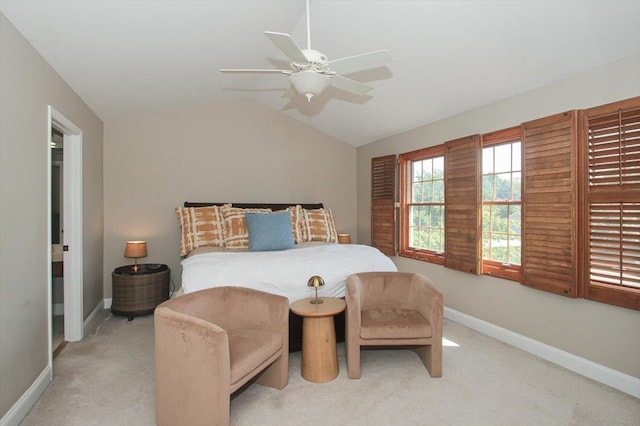 5 Piper Ln, Hawthorn Woods, IL 60047 - bedroom featuring baseboards, lofted ceiling, light colored carpet, and ceiling fan