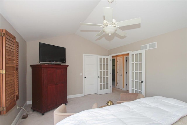 5 Piper Ln, Hawthorn Woods, IL 60047 - bedroom with french doors, vaulted ceiling, light colored carpet, ceiling fan, and baseboards