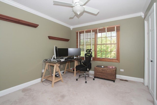 5 Piper Ln, Hawthorn Woods, IL 60047 - office with crown molding, carpet flooring, baseboards, and ceiling fan