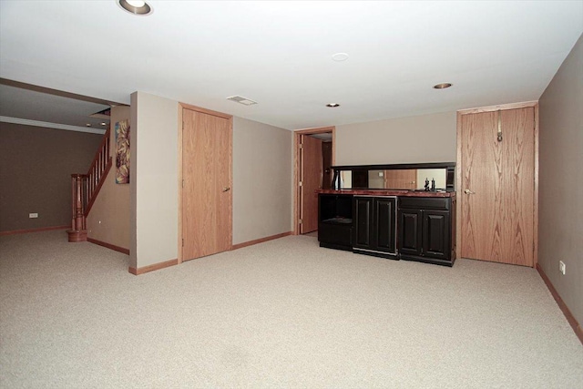5 Piper Ln, Hawthorn Woods, IL 60047 - unfurnished living room with light colored carpet, baseboards, stairs, and recessed lighting