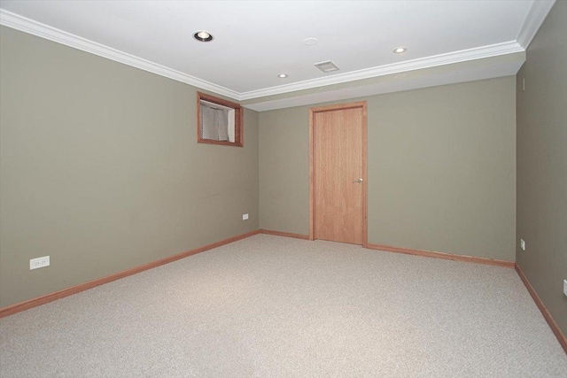 5 Piper Ln, Hawthorn Woods, IL 60047 - empty room featuring crown molding, baseboards, light colored carpet, and recessed lighting