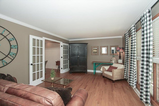 5 Piper Ln, Hawthorn Woods, IL 60047 - living room featuring wood finished floors, baseboards, crown molding, and french doors