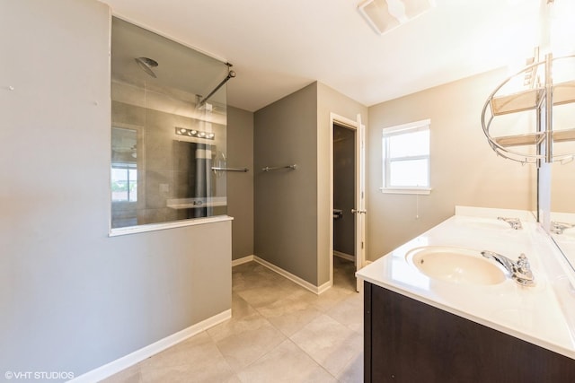 433 Minuet Cir, Volo, IL 60073 - full bathroom with tiled shower, tile patterned flooring, double vanity, and baseboards