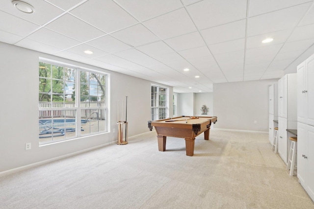 2913 Glenarye Dr, Lindenhurst, IL 60046 - game room featuring light colored carpet, billiards table, recessed lighting, and baseboards