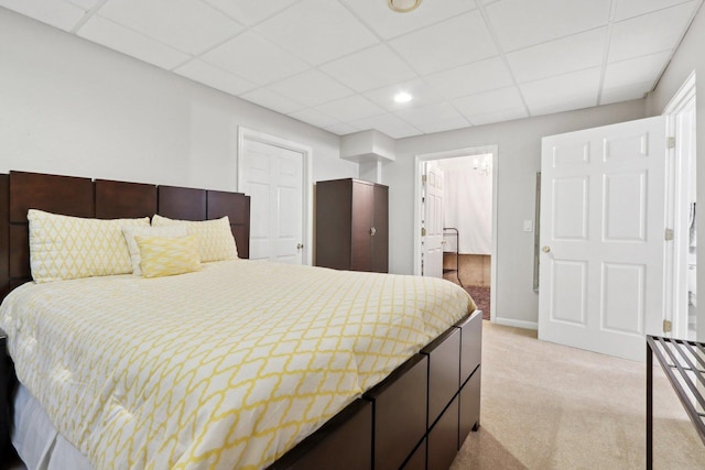 2913 Glenarye Dr, Lindenhurst, IL 60046 - bedroom featuring light colored carpet, a paneled ceiling, recessed lighting, connected bathroom, and baseboards