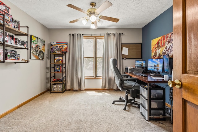 2610 Worthington Dr, Champaign, IL 61822 - office space featuring carpet, ceiling fan, baseboards, and a textured ceiling