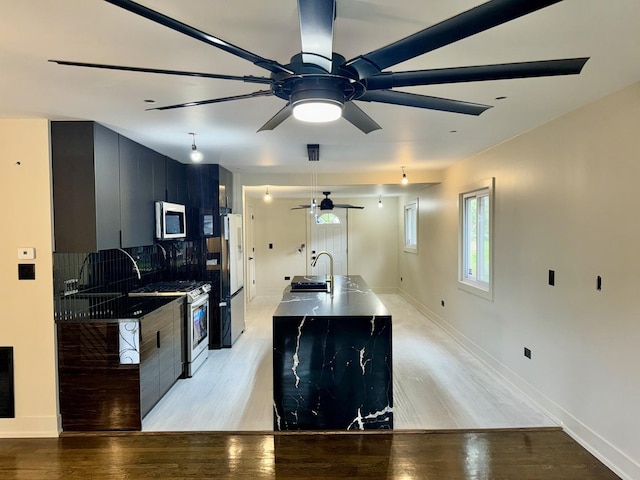13235 S Vernon Ave, Chicago, IL 60827 - kitchen with appliances with stainless steel finishes, ceiling fan, modern cabinets, and light wood-style floors