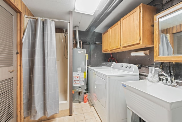 16W340 94th Pl, Burr Ridge, IL 60527 - washroom featuring water heater, cabinet space, independent washer and dryer, and light tile patterned floors