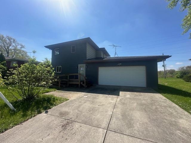 view of property exterior with concrete driveway and a garage