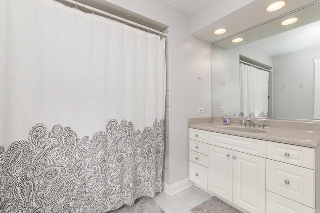 427 Leonard St, Park Ridge, IL 60068 - full bathroom featuring tile patterned floors, vanity, recessed lighting, and curtained shower