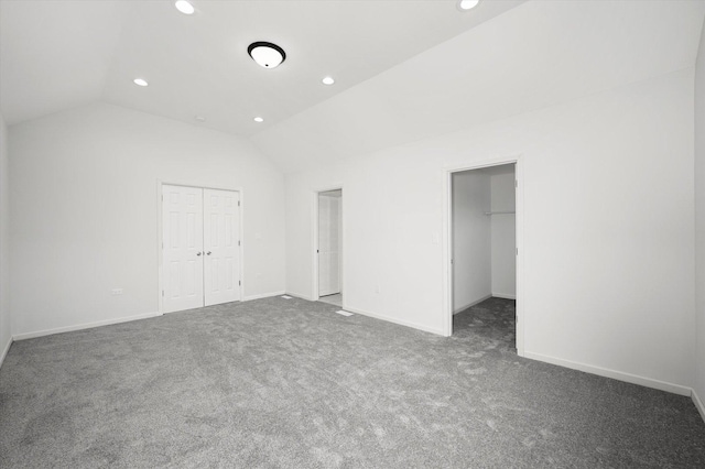 13723 S Springfield Ave, Robbins, IL 60472 - unfurnished bedroom with recessed lighting, vaulted ceiling, carpet flooring, and a closet