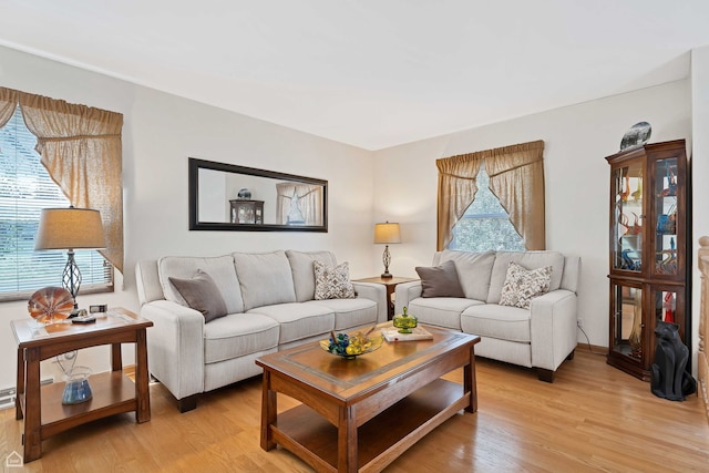 living area featuring plenty of natural light and light wood-style flooring