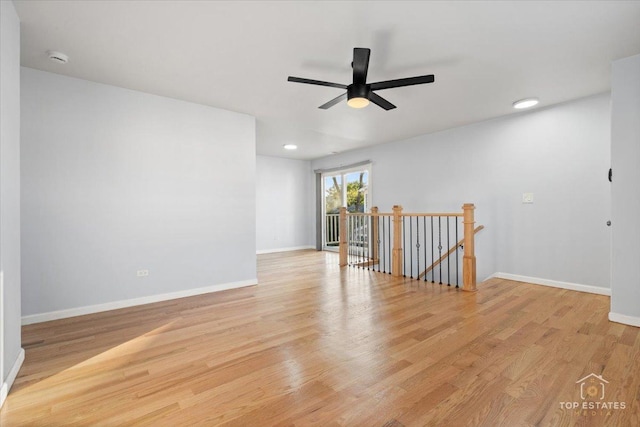 642 Gray Ct Unit 0, Wheeling, IL 60090 - empty room featuring baseboards, a ceiling fan, light wood-style floors, recessed lighting, and a smoke detector