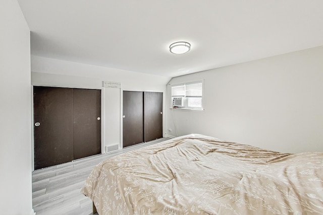 7715 W Patterson Ave, Chicago, IL 60634 - bedroom with multiple closets, wood finished floors, and lofted ceiling