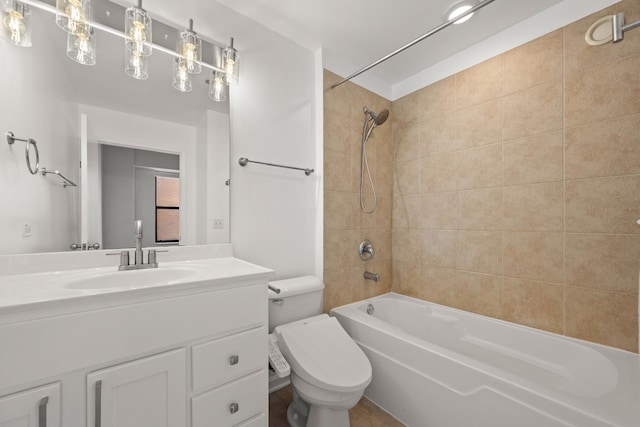 full bath featuring toilet, tub / shower combination, and vanity