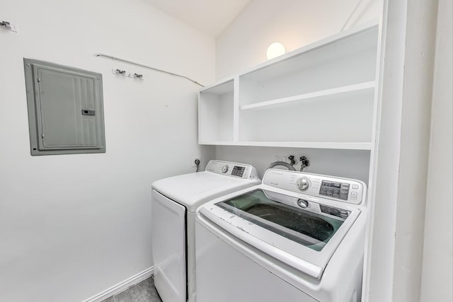 523 Green Bay Rd, Highland Park, IL 60035 - laundry room with electric panel, washing machine and clothes dryer, and baseboards