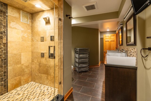 4610 Main St, Lisle, IL 60532 - full bath with a shower stall, tile patterned floors, vanity, and recessed lighting