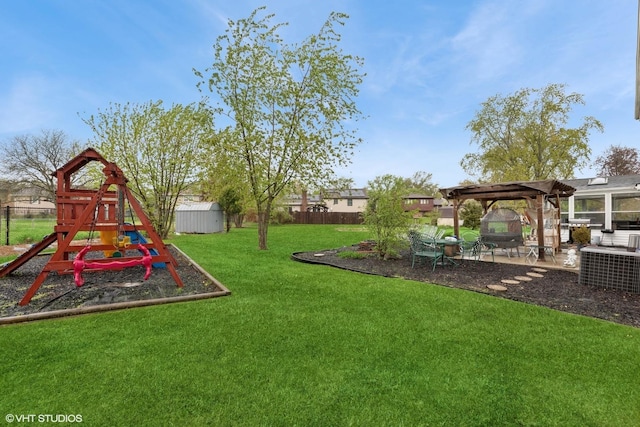25 E Donovan Ct, Crete, IL 60417 - view of yard with a playground, a pergola, and a patio