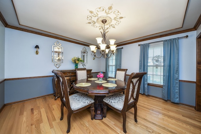 1628 Westminster Dr, Naperville, IL 60563 - dining room with a chandelier, ornamental molding, light wood finished floors, and baseboards