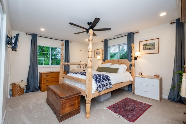 18450 W Streamwood Ct, Gurnee, IL 60031 - bedroom featuring multiple windows, light colored carpet, recessed lighting, and ceiling fan