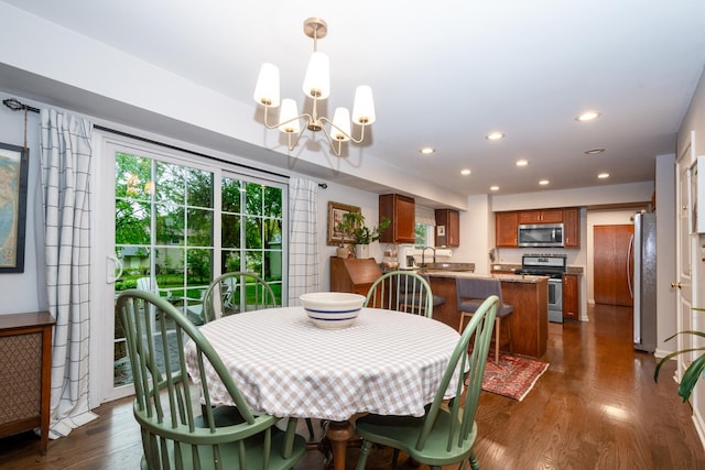 18450 W Streamwood Ct, Gurnee, IL 60031 - dining area featuring dark wood finished floors, a chandelier, and recessed lighting