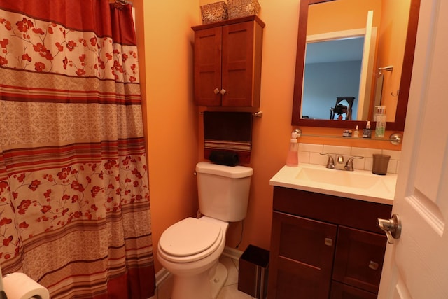 2210 Sandburg Dr, Aurora, IL 60506 - full bathroom with toilet, vanity, tasteful backsplash, and a shower with shower curtain