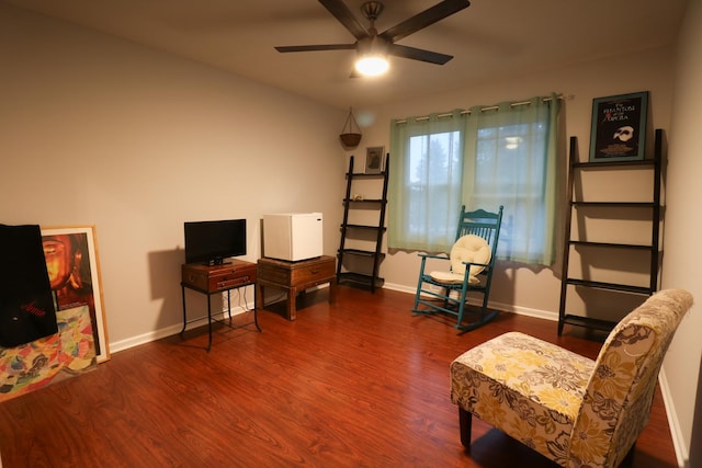 2210 Sandburg Dr, Aurora, IL 60506 - living area with a ceiling fan, wood finished floors, and baseboards