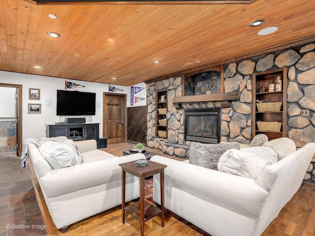220 Kings Ct, La Grange Park, IL 60526 - living room featuring wooden ceiling, recessed lighting, and a fireplace