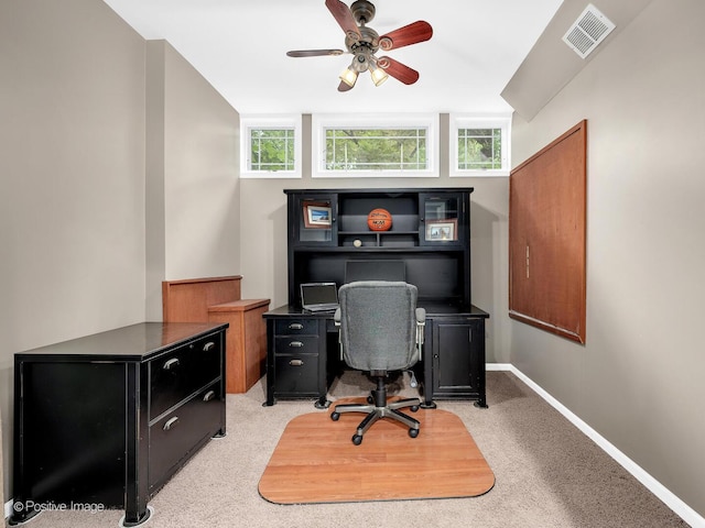 220 Kings Ct, La Grange Park, IL 60526 - office with ceiling fan, light colored carpet, and baseboards