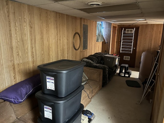 718 Plainfield Rd, Joliet, IL 60435 - misc room featuring electric panel, wood walls, and a paneled ceiling