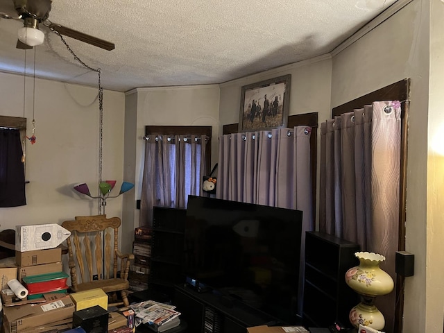 718 Plainfield Rd, Joliet, IL 60435 - living area featuring ceiling fan and a textured ceiling